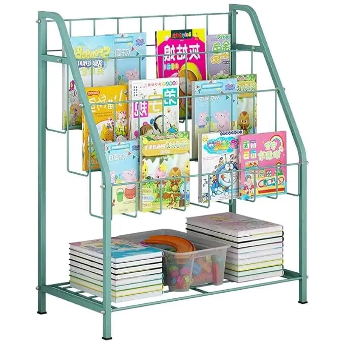 Children's Three Storey Metal Floor to Ceiling Picture Book Rack, Newspaper Rack Mint 