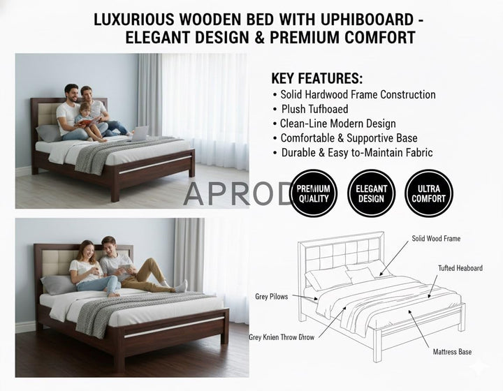 Translation missing: en.Modern Upholstered Platform Bed Frame with Tufted Headboard, Sturdy Wooden Slat Support, Noise-Free Design, Premium Fabric, Bedroom Furniture - Dark Brown 