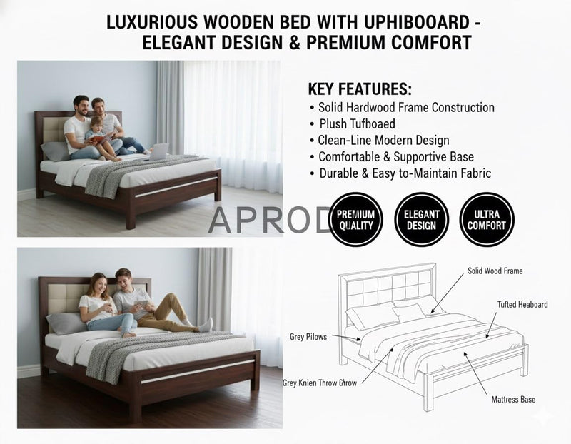 Modern Upholstered Platform Bed Frame with Tufted Headboard, Sturdy Wooden Slat Support, Noise-Free Design, Premium Fabric, Bedroom Furniture - Dark Brown 