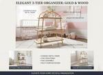 3-Tier Wood & Metal Organizer Shelf Brown Finish 