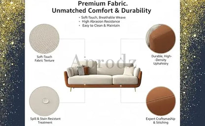 Luxelle Modern Sofa 3 Seater Velvet Removable Covers Sofa Set with Tufted Backrest Couch Cushioned Seating Tipped Wooden Legs Couch for Living Room & Lounge (Tri-Tone) 