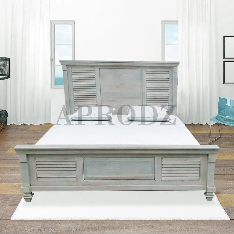 Elmore Mango Wood Bed for Bedroom Furniture (Whitewash Finish) 