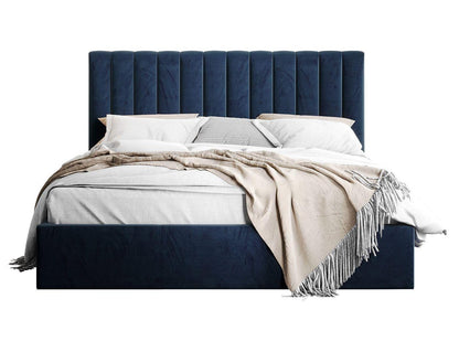 APRODZ Fluted Velvet Upholstered Queen Size Bed with Hydraulic Storage, Home Furniture (Blue)