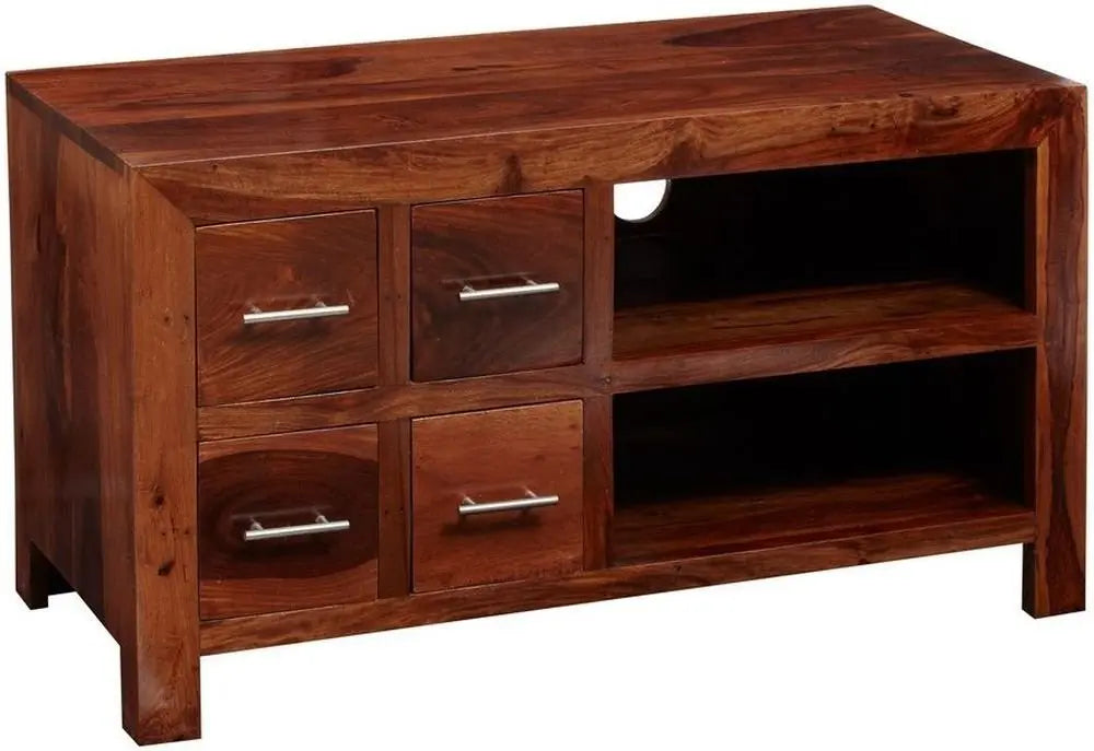 Sheesham Wood Grande Small TV Stand Cabinet for Home | TV Unit for Living Room | Brown Finish 
