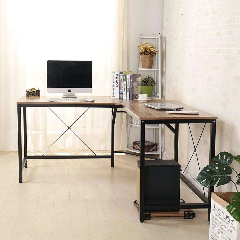 Aprodz Duane 59 x 59 inches Large L-Shaped Desk Computer Desk L Desk Office Desk Workstation Desk, Oak