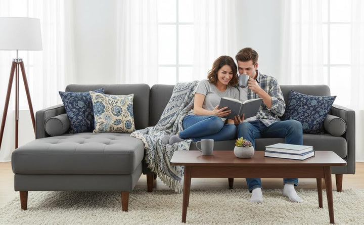Translation missing: en.MidCen Wooden 3 Seater Sofa Set with High-Density Comfortable Foam for Home &amp; Living Room (Upholstered- Dark Green Velvet Fabric) 