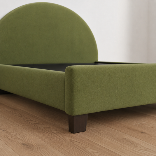 Translation missing: en.Upholstered Bed Frame, Green Fabric with Wooden Construction, Arched Headboard Platform Bed 