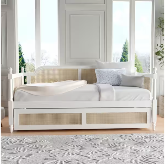 Kozlow Twin Size Mango Wood Cane Daybed (Solid Wood - White) 