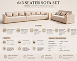 Elegant Beige Fabric 6+3 Seater Sofa Set with Wooden Accents 
