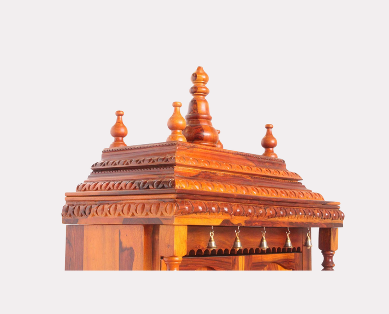 Handcrafted Sheesham Wood Temple with 2 Drawer for Pooja Room | Temple for Home 