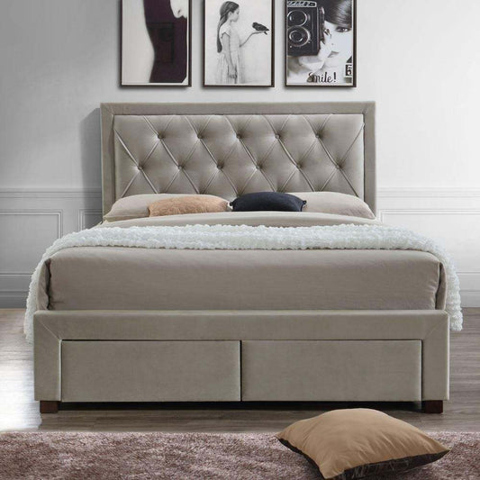 Jere Upholstered Bed with 4 Drawers for Bedroom (Suede Fabric Upholstery - Grey)