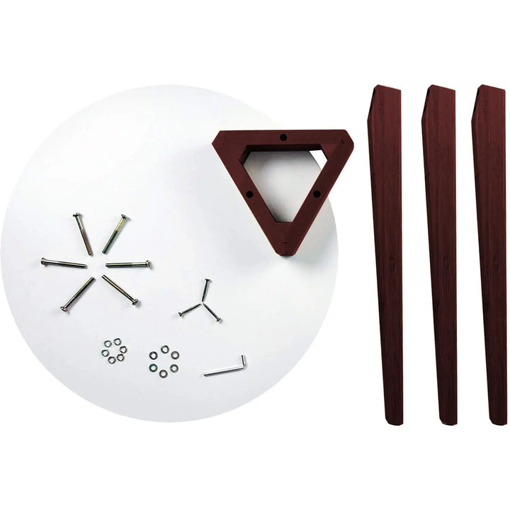 Translation missing: en.Mid-Century Modern End Table White Round Tabletop &amp; 3 Acacia Legs 