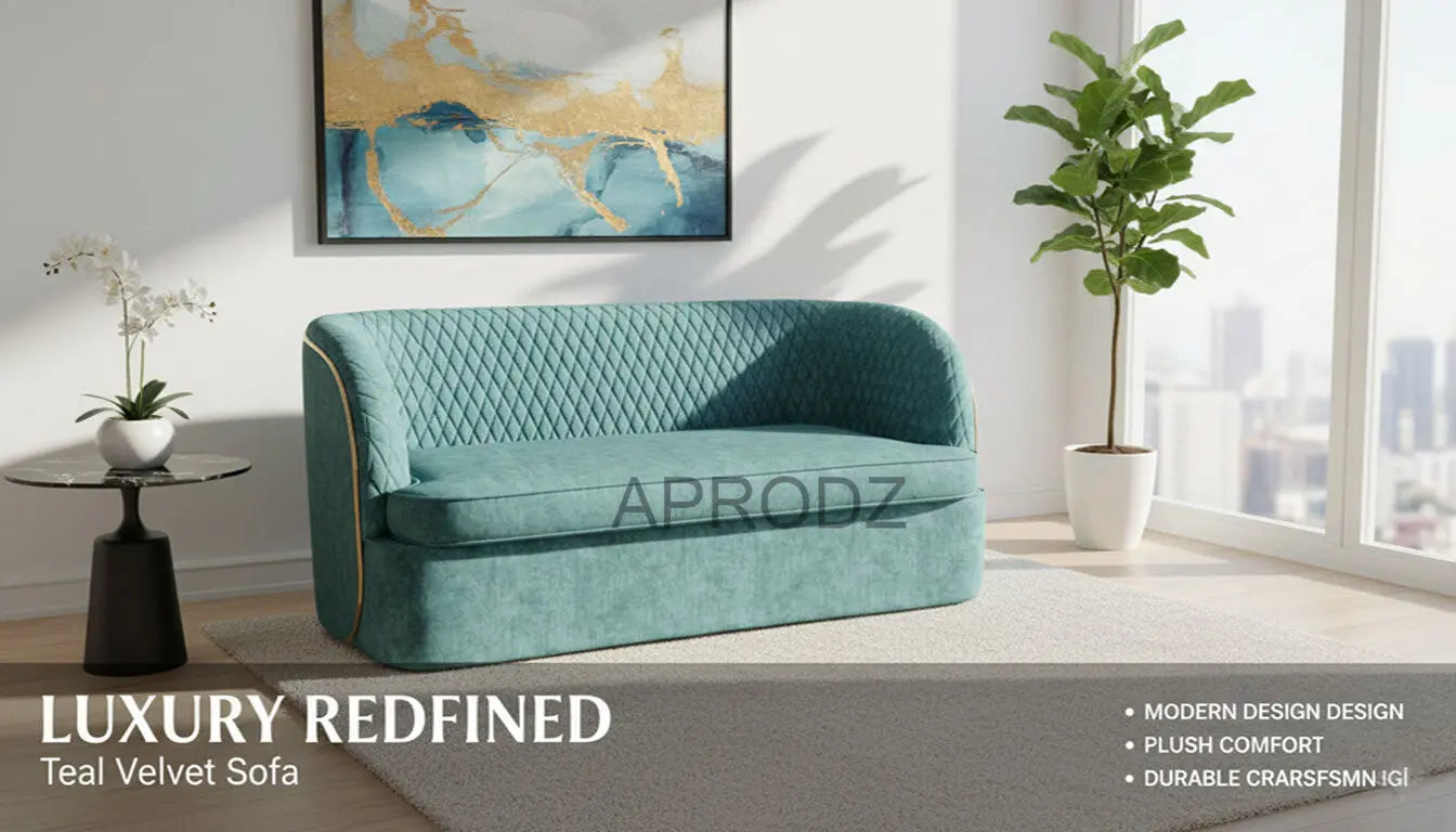 modern 3-seater sofa Luxury Curved Velvet Sofa with Gold-Plated Back – Premium High-Density Foam, Criss-Cross Stitch Design, Modern 3-Seater for Living Room (Teal Blue) 
