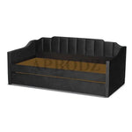 Black Krease Daybed frame without mattresses, showcasing durable structure and hidden trundle compartment.