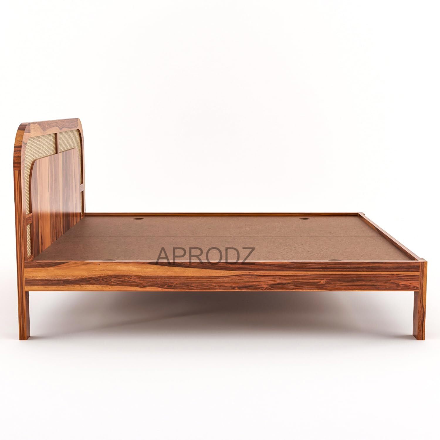 Sheesham Wood King Size & Queen Size Bed with Cane Headboard, Solid Wooden Frame 