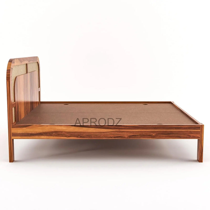 Sheesham Wood Bed with Cane Headboard | Solid Wood King & Queen Size 