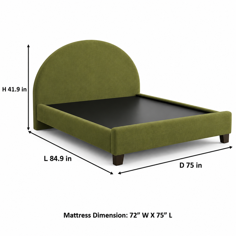 Upholstered Bed Frame, Green Fabric with Wooden Construction, Arched Headboard Platform Bed 