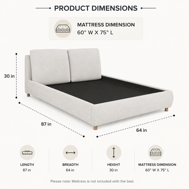 Translation missing: en.Upholstered Platform Bed with Two Removable Pillow Headboard 
