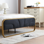 Modern Metal Platform Bed Frame with Upholstered Velvet Tufted Headboard & Heavy-Duty Slat Support - Black 