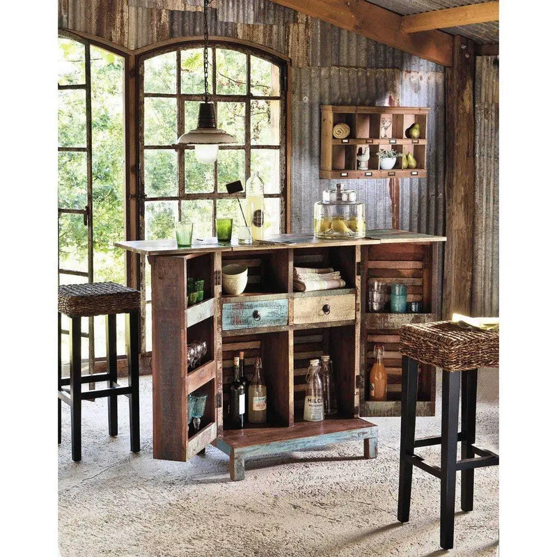 APRODZ Reclaimed Wood Wine Holder Storage Stylish Bar Cabinet for Living Room | Multi-Color