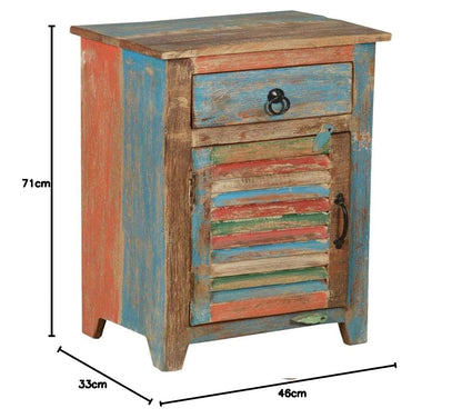 Mango Wood Colgula One Door and One Drewer Selves Bedside Storage Table for Bedroom | Brown Finish