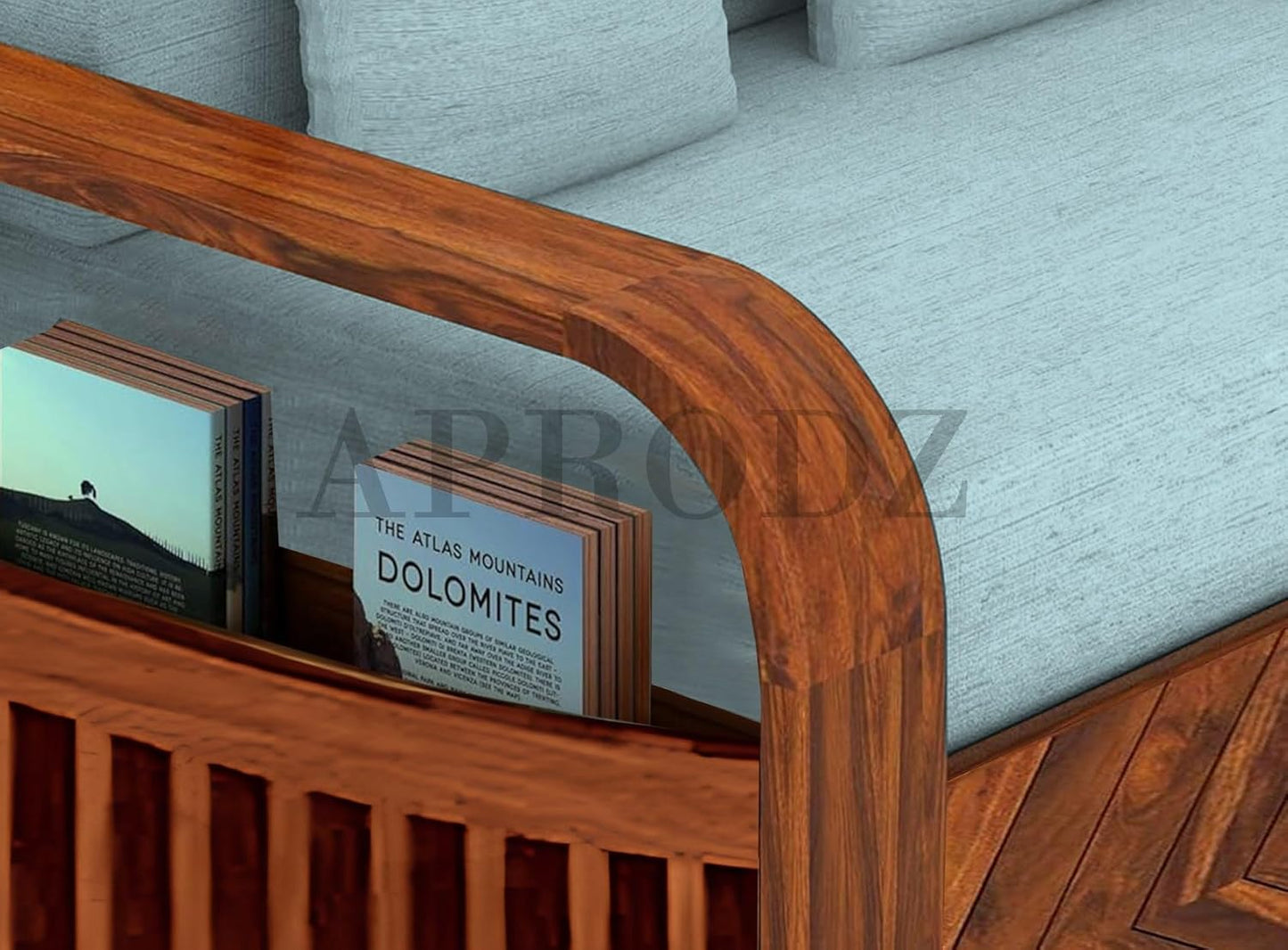 Sheesham Wood Sofa Cum Bed with Storage, 2 Seater, Teal Upholstery (75 x 51 x 30 Inch)