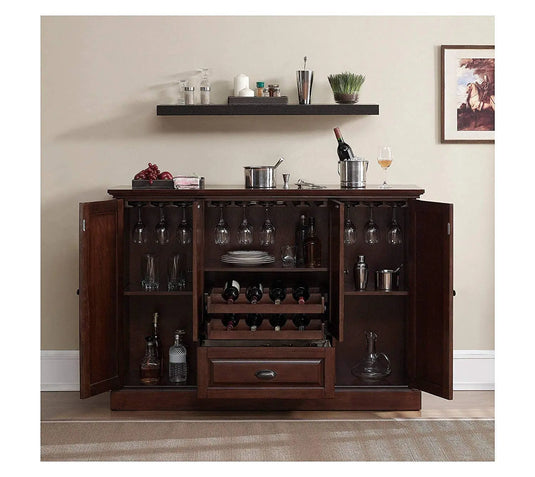 Translation missing: en.APRODZ Mango Wood Peetz Royal Stylish Bar Cabinet with Wine Glass Storage for Living Room | Chestnut Finish