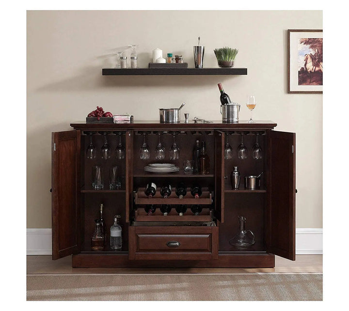 Translation missing: en.APRODZ Mango Wood Peetz Royal Stylish Bar Cabinet with Wine Glass Storage for Living Room | Chestnut Finish