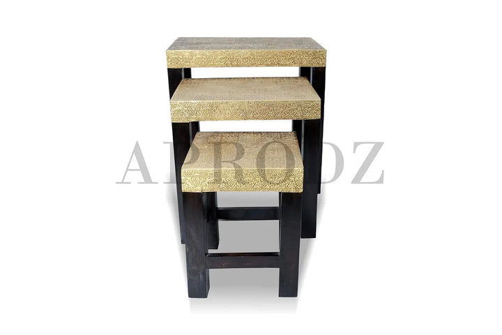 Translation missing: en.APRODZ Wooden Nesting Table Set of 3 Stools Portable Bedside End Table for Living Room Furniture (Multicolor)
