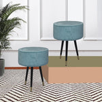 Upholstered and Steel Frame Puffy Stool Grass Green Fabric + Black Powdercoated - Set of 2 