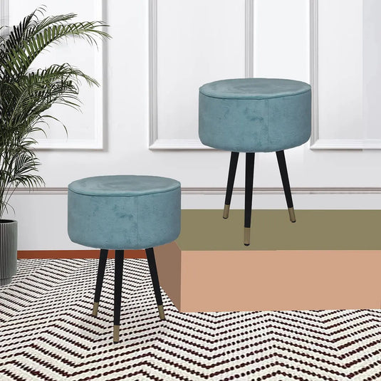 Translation missing: en.Upholstered and Steel Frame Puffy Stool Grass Green Fabric + Black Powdercoated - Set of 2 