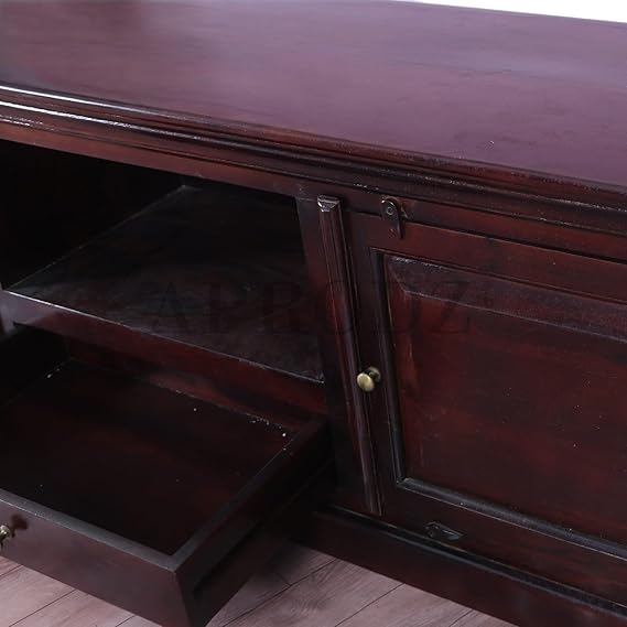 Sheesham Wood Tv Unit Cabinet with Shelves and one Drawer (Sheesham - Mahogany)