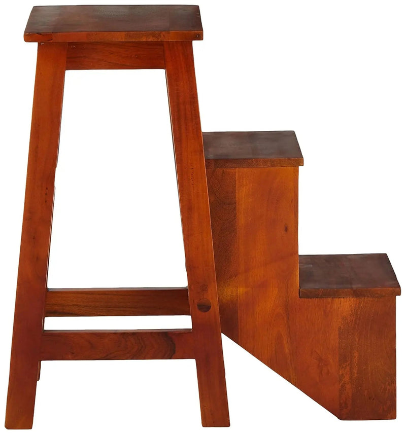 Mango Wood Folding Step Side End Table for Home | Stap Stool Table | Dark Brown 