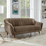 Modern Velvet 3-Seater Sofa – Channel Tufted Gold Legs (Brown) | Living room 
