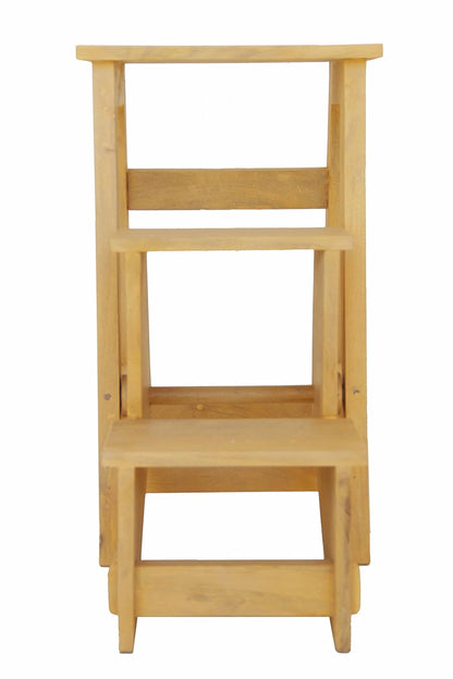 Mango Wood Folding Step Side End Table for Home | Stap Stool Table | Light Yellow 