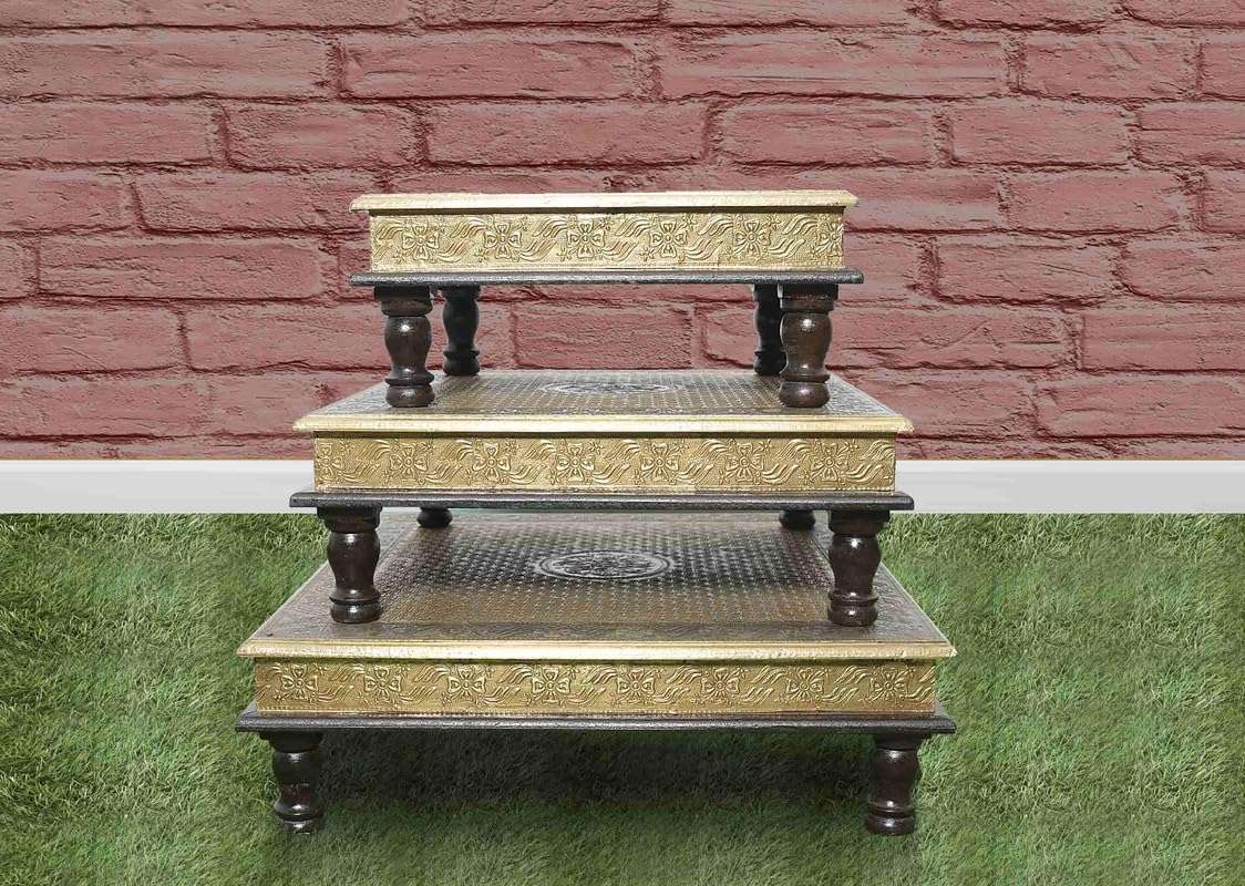 APRODZ Handpainted Bajot: Antique Design, Multipurpose Stool, Decorative Pooja Mandir Stand