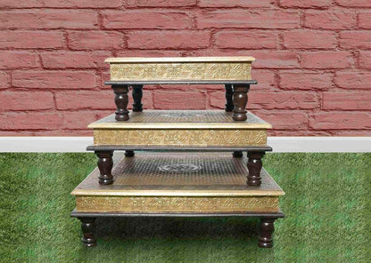 APRODZ Handpainted Bajot: Antique Design, Multipurpose Stool, Decorative Pooja Mandir Stand