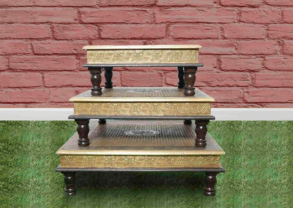 Handpainted Bajot: Antique Design, Multipurpose Stool, Decorative Pooja Mandir Stand 