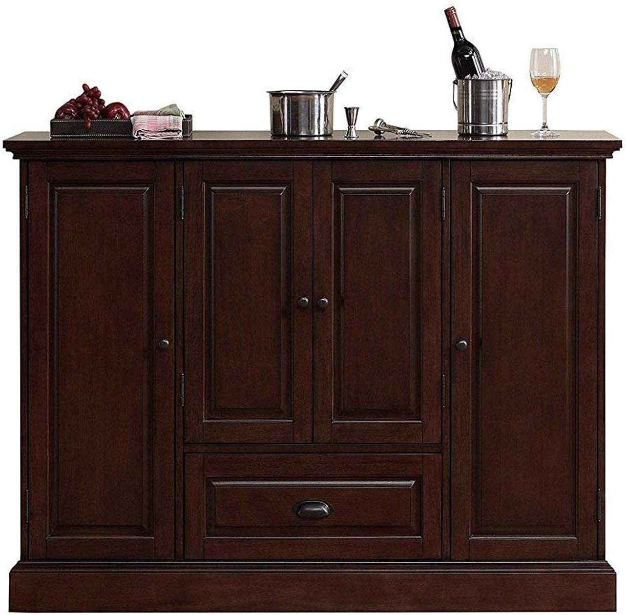 APRODZ Mango Wood Peetz Royal Stylish Bar Cabinet with Wine Glass Storage for Living Room | Chestnut Finish