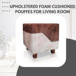 Printed Ottoman Stool Upholstered Foam Cushioned Pouffes for Living Room | Puffy Muddha Stool for Footrest & Sitting, Velvet Pouf Stool, Furniture for Home Decor, Office Set of 1 (Dark Brown) 