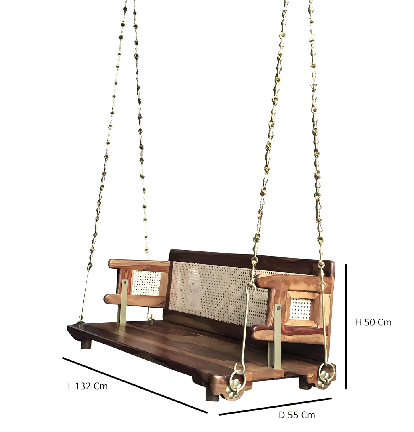 Jhula for Adults for Home Reversible Wooden Swing Jhula with Brass Chain for Indoor Outdoor Balcony Traditional Hammock House Backyard Swings for Adults (52 Inches, Honey Finish) 