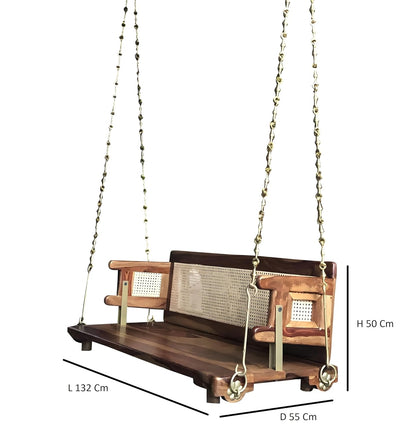 Jhula for Adults for Home Reversible Wooden Swing Jhula with Brass Chain for Indoor Outdoor Balcony Traditional Hammock House Backyard Swings for Adults (52 Inches, Honey Finish) 