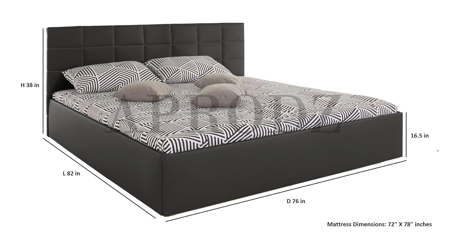 APRODZ Upholstered King Size Bed with Box Storage (Black Leatherette)