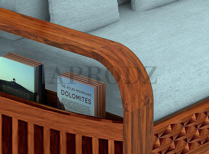 Sheesham Wood Sofa Cum Bed, 2 Seater with Storage, Geometric Design (75 x 51 x 30 Inch)
