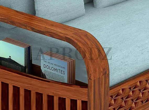Translation missing: en.Sheesham Wood Sofa Cum Bed, 2 Seater with Storage, Geometric Design (75 x 51 x 30 Inch)  Sheesham Wood Sofa Cum Bed (2 Seater)