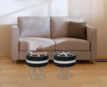 Upholstered and Steel Frame Puffy Stool Grass Green Fabric + Black Powdercoated - Set of 2 