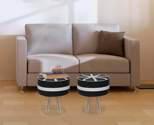 Translation missing: en.Upholstered and Steel Frame Puffy Stool Grass Green Fabric + Black Powdercoated - Set of 2 