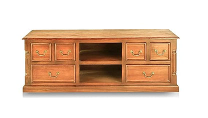 Mango Wood Sulla LED TV Stand Entertainment Unit Storage TV Cabinet for Living Room (Teak Finish) 