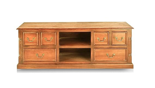 Mango Wood Sulla LED TV Stand Entertainment Unit Storage TV Cabinet for Living Room (Teak Finish) 