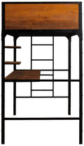 APRODZ Ellison Twin Size Bunk Bed with Work Station (Wood + Metal - Light Walnut and Black)